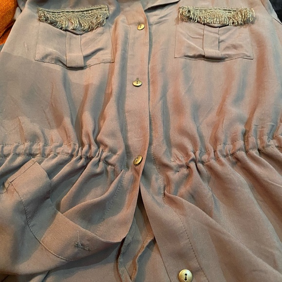 Tru Self Olive Green Silky Blouse with pockets, drawn-string & button-up sleeves - Picture 11 of 11